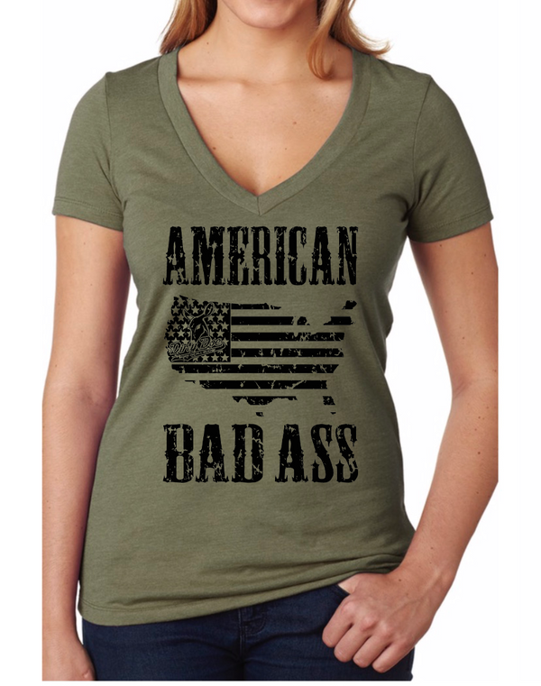 Dirty Doe American Badass Military Green V-Neck T-Shirt - Dirty Doe & Buck Wild 
