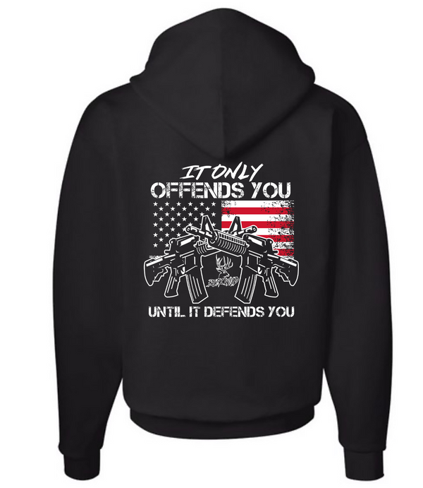 It Only Offends You Until It Defends Black Hoodie - Dirty Doe & Buck Wild 